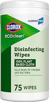 Clorox EcoClean Disinfecting Wipes, Multipurpose 100% Plant Based Cleaning Cloths, Antibacterial Disinfectant, Safe for Multi Surface Use, 75 Count
