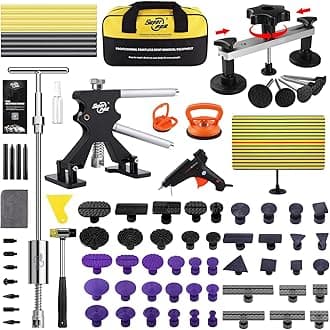 Super PDR112 Pcs Paintless Dent Removal Kit, with Black Lifter, Bridge Puller, Slide Hammer T-Bar, PDR Light Board, Suction Cup Dent Puller & 100W Glue Gun for Auto Body Dents, Hail Damage, Door Ding