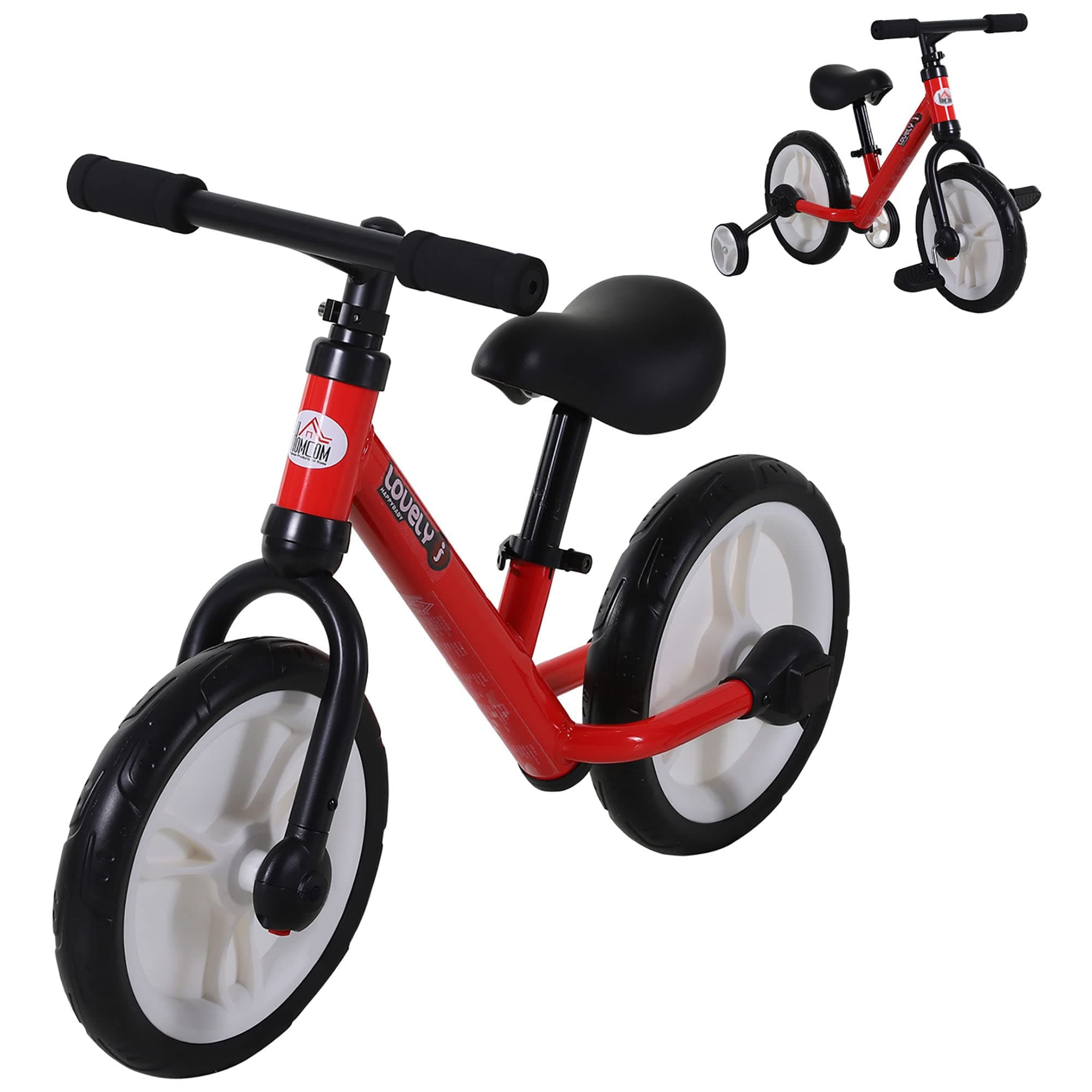 11 Inch Kids Balance Bike Training Pedal Bicycle W/Removable Stabilizers EVA Tyres Adjustable Seat Height 2 to 5 Years Gift for Boys Girls Red