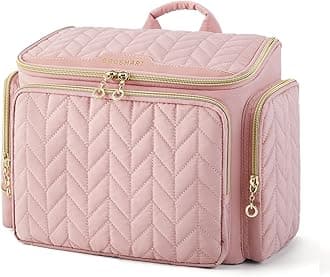 BAGSMART Travel Toiletry Bag, Large Wide-open Travel Bag for Toiletries, Makeup Cosmetic Travel Bag with Handle-Pink