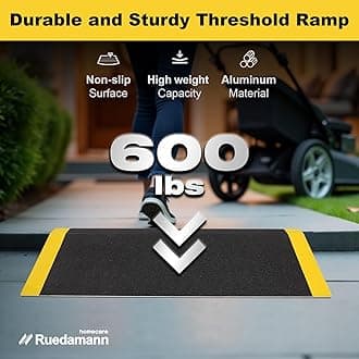 Ruedamann Threshold Ramp for Doorways, 32" W x 10" L, Anti-Slip Wheelchair Ramps for Home Steps, Sturdy Aluminum Handicap Ramps for Wheelchair, Scooter, Strollers, Cart, Walkers, Pets
