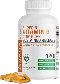 Super B Vitamin B Complex Sustained Slow Release (Vitamin B1, B2, B3, B6, B9 - Folic Acid, B12) Contains All B Vitamins 120 Tablets