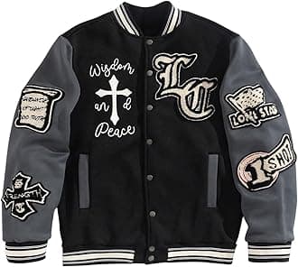 Men's Letter Graphic Color Block Varsity Jacket Long Sleeve Y2k Streetwear Baseball Jacket