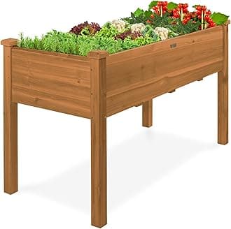 48 x 24 x 30 Inches Raised Garden Bed, Elevated Wood Planter Box Stand for Backyard, Patio, Balcony with Bed Liner, 200 Pound Capacity - Acorn Brown