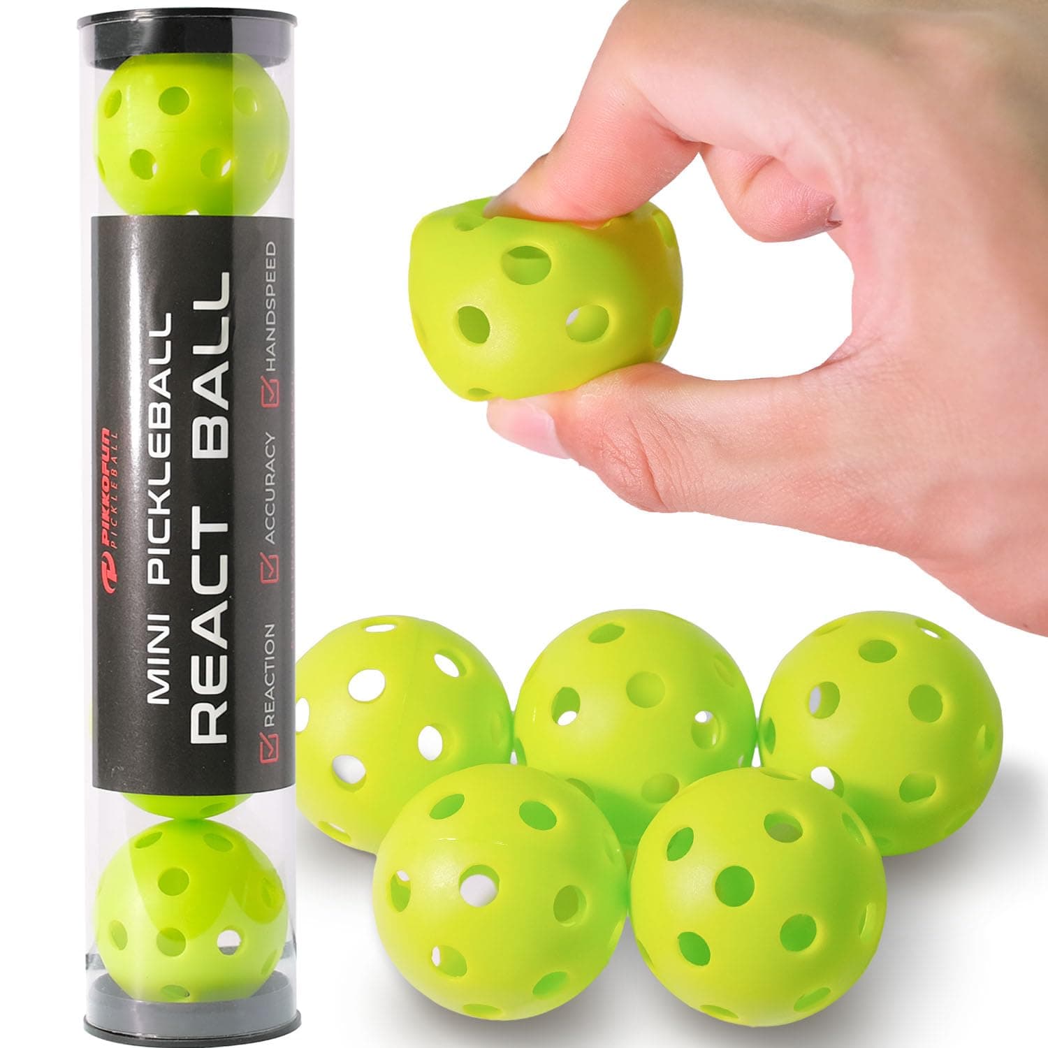 P PIKKOFUN React Mini Pickleball Balls -5 Pack Quiet Training Pickleball Balls - Soft Pickleball Practice Balls for Improve Hand Speed, Paddle Control and Accuracy - Green