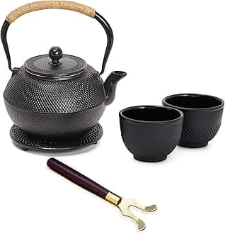 Cast Iron Teapot - 1200 mL, Black, 2 Cups - Japanese Tea Set with Stainless Steel Infuser & Stovetop Kettle for Loose Leaf Tea