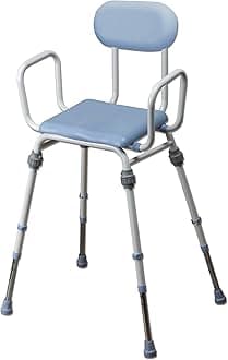 NRS Healthcare Compact Easy Modular Perching Stool With Arms and Padded Backrest, Polyurethane Finish