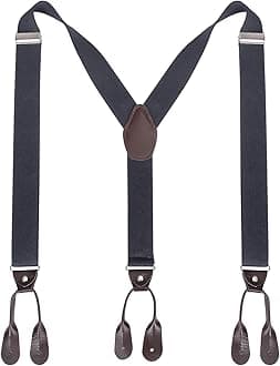 Mens Button End Suspenders Braces - 1.37 Inches Wide Y Shape Adjustable Button End Elastic Suspender