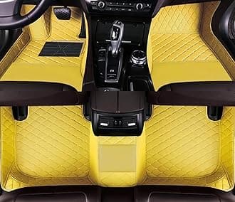 Custom Luxury Car Floor Mats Suitable for All Sedans, Sports Cars,SUV, Business Vehicles, Trucks, Waterproof and Anti Slip Fully Covered Leather Floor Mats (Yellow)