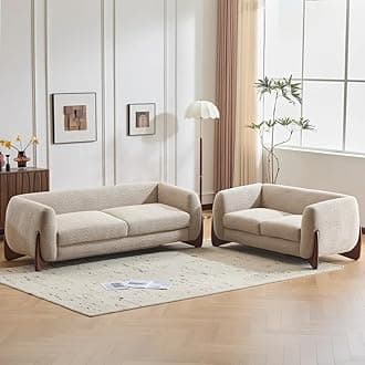 Boucle Upholstered 5-Seater Sofa and Loveseat Almond