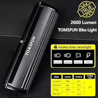 Best Bike Lights 2600 Lumen, 5 LED Bicycle Light with High Beam Low Beam, Best Bike Lights for Night Riding, USB-C Rechargeable Bike Headlight, Waterproof Bicycle Lights, Power Bank Function