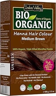 Medium Brown: Indus Valley Bio Organic Chemical Free Natural Medium Brown Henna Hair Color For Grey Coverage Hair