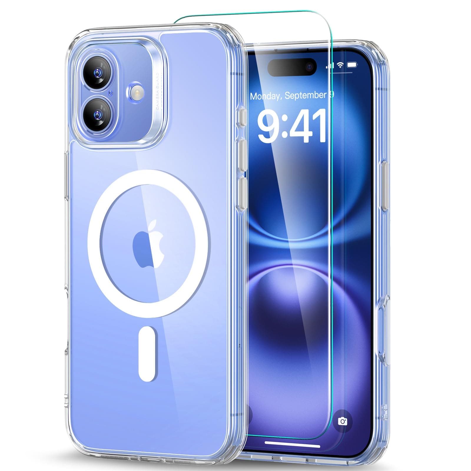 for iPhone 16 Case (4 in 1) Set, Translucent Matte Case with Screen Protector, Compatible with MagSafe, Military-Grade Protection, Classic Series, Clear Set