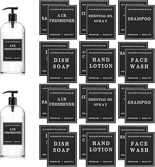 24 PCS Waterproof Labels for Bottles, Bathroom Hand Soap Shampoo and Conditioner Dispenser Label Stickers, Removable Labels for Soap, Lotion, Shampoo and Conditioner Bottles (Black)