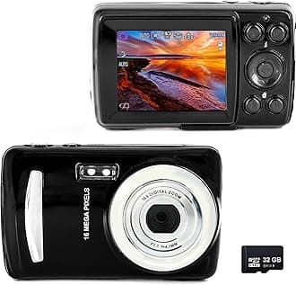 16MP Compact Digital Camera with 2.4" LCD Screen, 32GB Micro SD Card – Easy Point and Shoot Camera for Kids, Teens, Beginners & Seniors | USB Cable Included | Lightweight Travel-Friendly