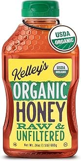 Kelley's 100% Organic Raw & Unfiltered Honey, USDA Certified, 24 Oz – All Natural, Flavor-Rich Honey for Fruits, Yogurt, Smoothies, Acai Bowls, Tea – Natural Sugar Substitute