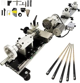 Professional Pool Cue Lathe Machine Billiard Cue Repair Lathe Machine for Straightening Polishing Sanding 0-2000 RPM 450W Single Rail Single Chuck Aluminum Alloy Base 110V