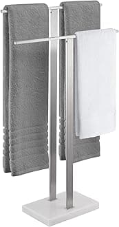 Free Standing Towel Rail for Bathroom Towel Stand 2-Tier Towel Rack with Marble Base SUS304 Stainless Steel Brushed Finish, BTH217-2