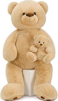 MorisMos 51 Inch Giant Teddy Bear, Big Mommy with Baby Bear Stuffed Animal Plush Gifts on Baby Shower, Brown