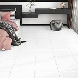 White Peel and Stick Floor Tile Vinly Flooring Tiles Bathroom Stick on Floor ...