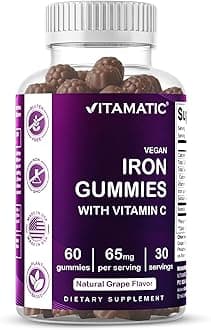 Vitamatic Iron 65 mg Gummies Supplement for Women & Men - 60 Vegan Gummies - Great Tasting Iron Gummy Vitamins with Vitamin C (1)
