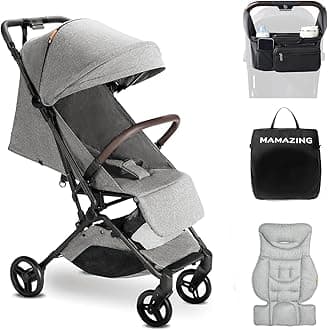 MAMAZING Ultra Air Lightweight Baby Travel Stroller with Carbon Fiber Frame, Compact & Airplane-Friendly, One-Handed Fold, 11.6 lbs, Perfect for Toddlers, Organizer & Cushion Included, Grey