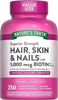 Hair, Skin & Nails Vitamins | 5000mcg | 250 Softgels | Includes Collagen, Biotin and Coconut Oil | Non-GMO & Gluten Free Supplement for Women and Men