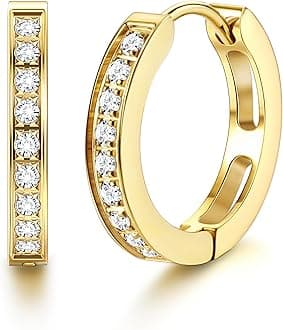 FIBO STEEL 13MM 20MM Stainless Steel Small Hoop Earrings for Men Women Huggie Earrings CZ Inlaid