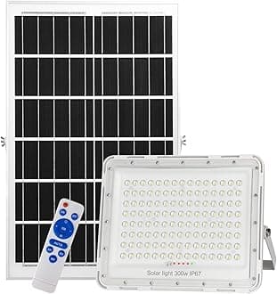 300W LED Solar Flood Lights,24000Lumens Street Flood Light Outdoor IP67 Waterproof with Remote Control Security Lighting for Yard, Garden, Gutter, Swimming Pool, Pathway, Basketball Court, Arena