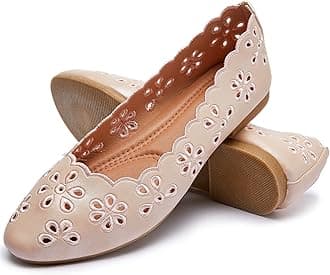 FRACORA Women's Ballet Flats Black PU Leather Dress Shoes Comfortable Round Toe Slip on Flats with Breathable Eyelets