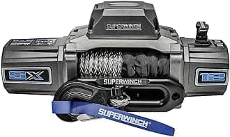 Superwinch 1712201 SX12SR 12V DC Electric Waterproof Recovery Winch 12,000lb/5,443kg Single Line Pull with Hawse Fairlead 3/8in x 85ft Synthetic Rope Corded Handheld and Wireless Remote No-Bind Clutch