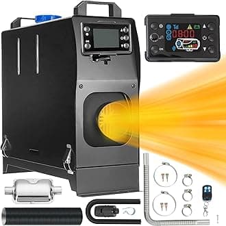 All-inOne Diesel Air Heater, 12V 5KW Parking Heater Diesel Night Heater with Silencer LCD Monitor Thermostat For Car Trailer Truck Boat Caravan Motor-home Campervans (Black)