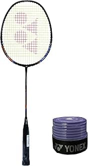 Nanoray Light 18i Graphite Badminton Racquet with Free Full Cover (77 Grams, 30 lbs Tension) & ET 903 E Super Rubber Badminton Grip (Purple)