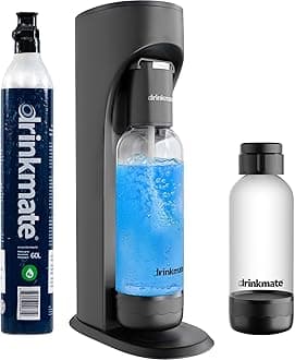 Drinkmate OmniFizz Sparkling Water and Soda Maker, Carbonates Any Drink, Special Bundle - Includes 60L CO2 Cylinder, Two Carbonation Bottles, and Fizz Infuser (Matte Black)