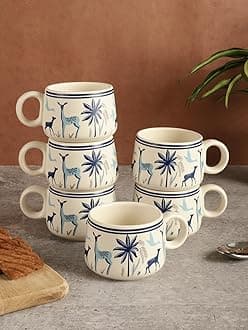 miah decor Ceramic Matte Printed Tea Coffee Mug Set of 6 Studio PoteryDrinkwa...