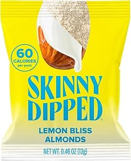 SkinnyDipped Lemon Bliss Almonds, Mini Snack Packs, Chocolate Covered Almonds, Low Sugar, Gluten Free, Healthy Snack, 24 Count