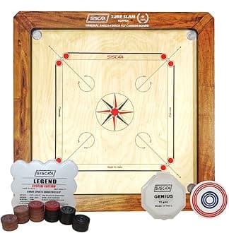 SISCAA 3 Years & Above Sure Slam Klipper Premium Carrom Board 12Mm Fast English Birch Ply Best Carrom Board ( Includes Coin Set And Genius Striker )