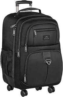 Rolling Backpack with 4 Wheels, 17 inch Water Resisatnt Roller Spinner Backpack for Men, Large Busines Travel Wheeled Bag, Airline Approved Carry on Luggage Suitcase Bag, Black