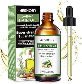 Aeshory Hair Oil - 5 IN 1 Hair Care Oil with Rosemary, Castor, Argan, Vitamin E, and Avocado for Hair Growth and Strengthening - Nourishing and Volumizing 3.38 fl oz
