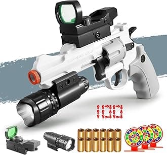 - Toy Gun - Soft Bullet Revolver Model Toy Gun, Semi-Automatic Mode, Realistic Shell Ejecting Toy Guns for 16+ Years Old, White