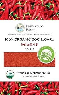 Lakehouse Farms 100% Organic Korean Chili Pepper Flakes/Powder (Gochugaru) - The only US Grown and US Organic Certified Korean Pepper Flakes (6 Ounce (Coarse))