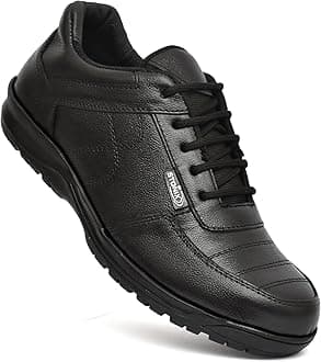 STONIX® Gola TPR Sole Safety Shoes for Men's| Stylish Look| Genuine Leather with Non Slip Outsole & Steel Toe| Comfortable and Waterproof,(Size-08) Black