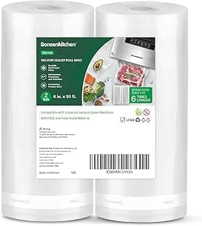 Bonsenkitchen Vacuum Sealer Bags, 8 in x50 ft Rolls 2 Pack Seal Bags for Food Storage Saver, BPA Free, Commercial Grade Textured Food Roll Bags, Customized Size Bag for Sous Vide Cooking & Meal Prep