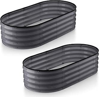 Galvanized Metal Raised Garden Bed for Outdoor Gardening 4×2×1 ft (2-Pack) // Easy-to-Assemble Garden Bed Kit for Vegetables, Plants // Sturdy Steel Raised Planter Box (Gray) // Tool-Free Assembly