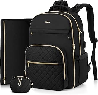 MOMUVO Diaper Bag Backpack, Quilted Baby Bag with Changing Pad and Stroller Straps and Pacifier Case, Large Travel Diaper Bags for Mom Dad,Black