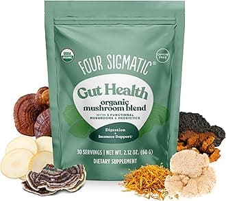 Four Sigmatic Gut Health Mushroom Blend | Organic Mushroom Powder Complex with Turkey Tail, Lion’s Mane, Cordyceps, Chaga, Probiotics and More | Natural Immune Support Supplement | 30 Servings