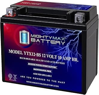Mighty Max Battery YTX12-BS -12 Volt 10 AH, 180 CCA, Rechargeable Maintenance Free SLA AGM Motorcycle Battery