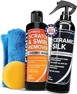 Carfidant Scratch & Swirl Remover with Ceramic Silk – Car Scratch Remover for Vehicles Paint Repair with Ceramic Coating Spray – Polishing & Washing Kits with Applicator Pad & Microfiber Towel