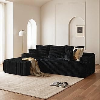 96" Cloud Sectional Couch with Comfy Chaise, Boneless L Shape Sofa with Deep Seat, Minimalist Modular Couches Sleeper for Living Room Bedroom Apartment Lounge,Black