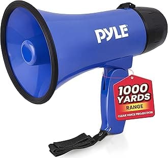 PMP21BL Portable Megaphone Speaker Siren Bullhorn - Compact and Battery Operated with 20 Watt Power, Microphone, 2 Modes, PA Sound and Foldable Handle for Cheerleading and Police Use, Blue